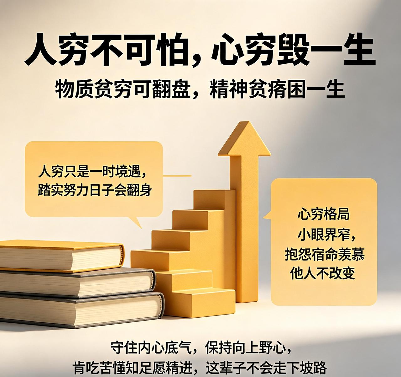 人穷，只是一时的境遇；心穷，却是一辈子的宿命。
 
兜里没钱不可怕，只要肯踏实肯
