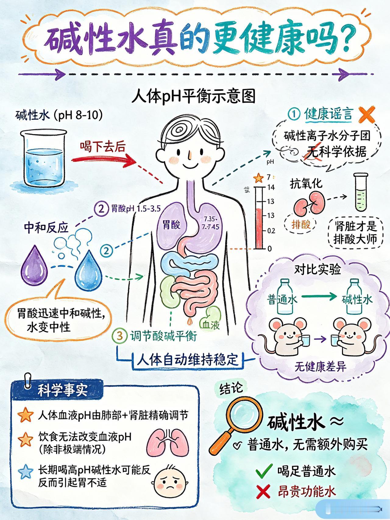 一图看懂：碱性水比普通饮用水更健康吗  涨知识 科普