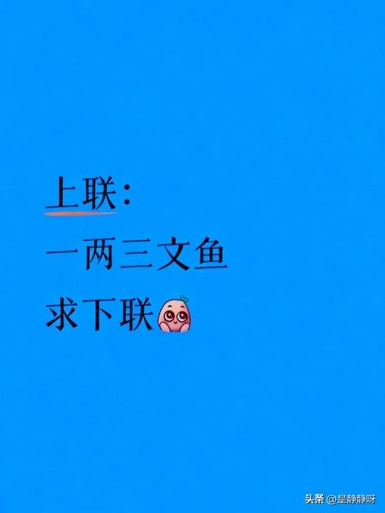上联:一两三文鱼
下联:你怎么写？
