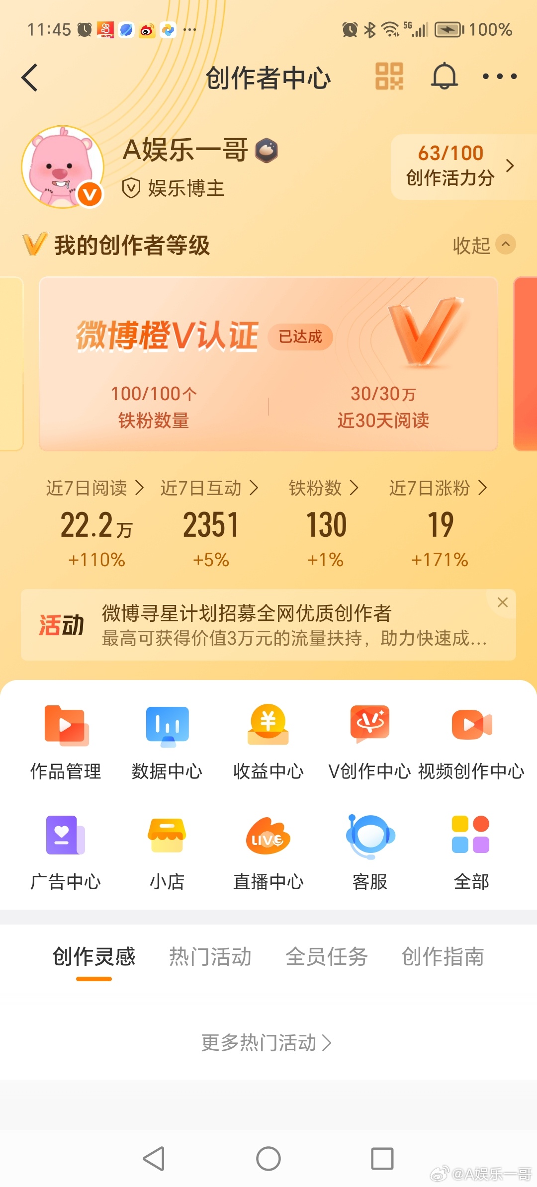 微博创作者中心 这个活力分