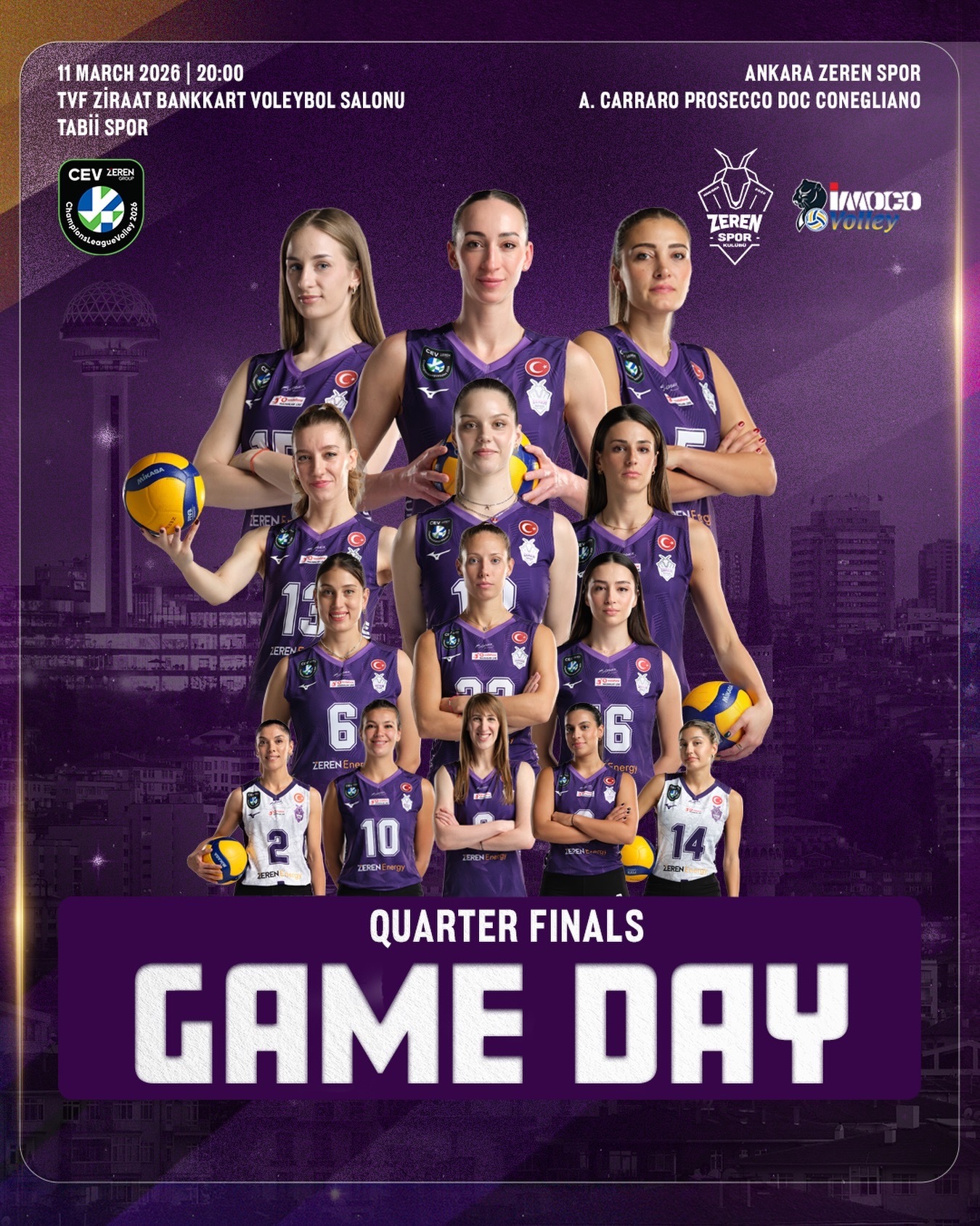 泽仁体育主场迎战科内利亚诺，明天凌晨1点，大家量力而为！朱婷