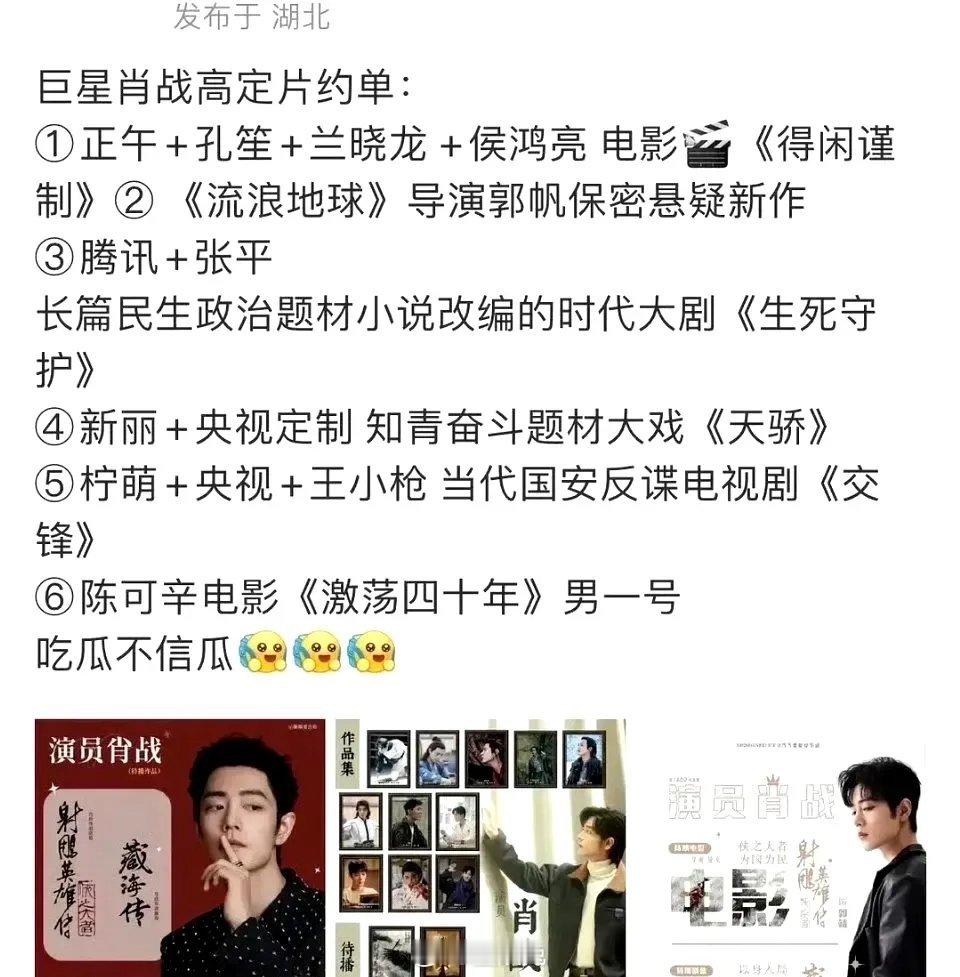 肖战杀青后的可选择片单传出，有5个又大又好的饼？ ​​​