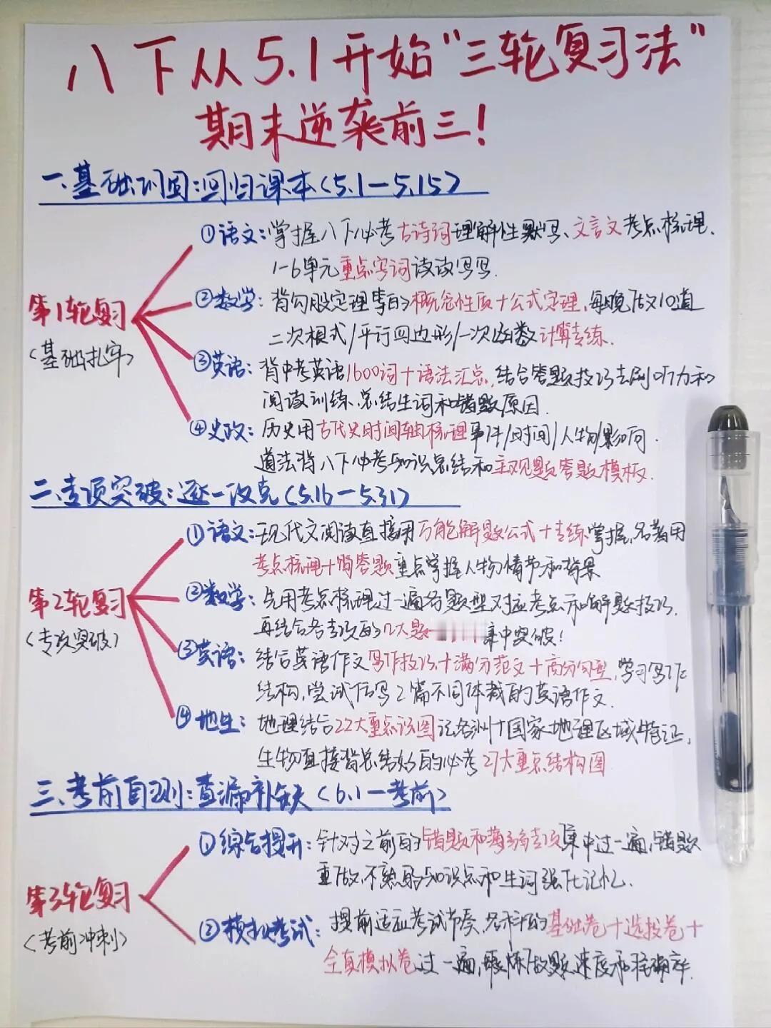 初二下孩子，从5.1开始玩命逆袭班级前三❗