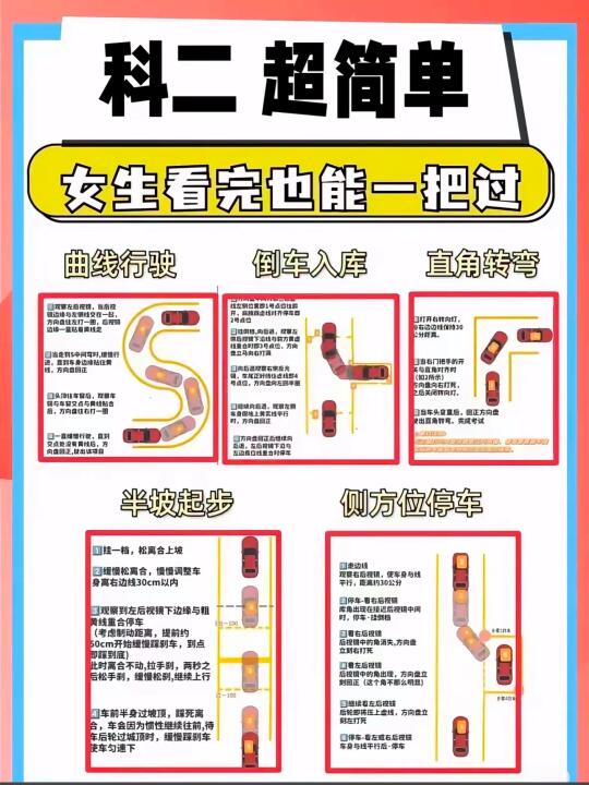 科二 超简单 女生看完也能一把过 曲线行驶 倒车入库 直角转弯 国双章...