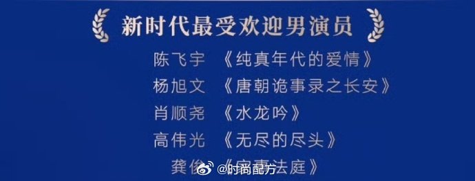 龚俊提名新时代最受欢迎男演员 第六届新时代国际电视节提名，龚俊提名新时代最受欢迎