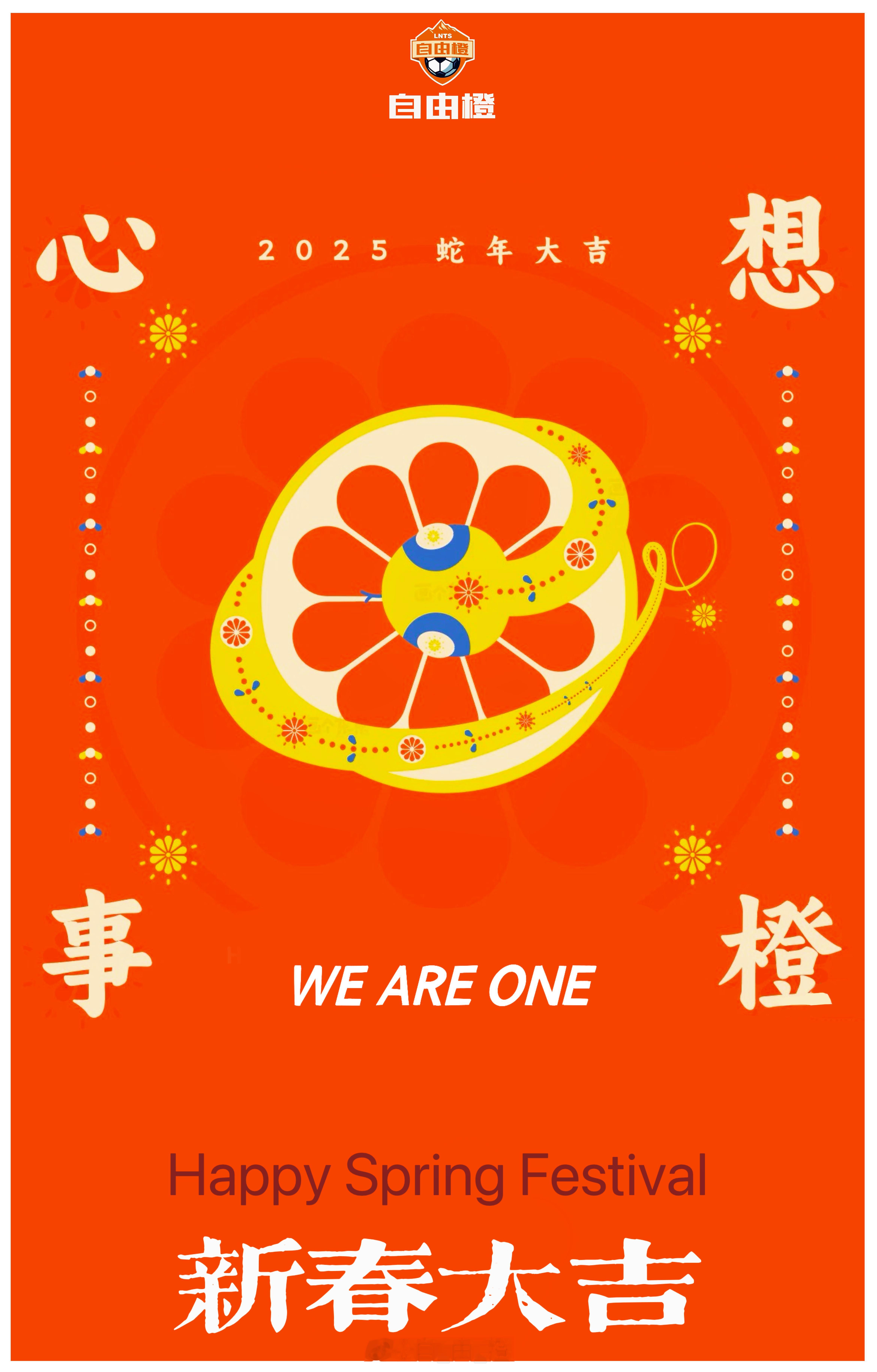 巳巳如意，万象更新！心想事橙！祝大家新年快乐！祝福泰山队新赛季再创佳绩！ 