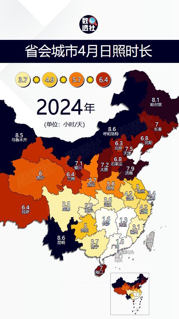 省会城市4月日照时长