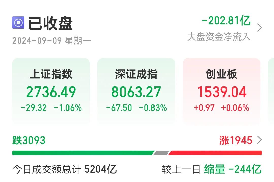 今天股市收盘，沪指与深证成指双双下挫，而创业板指却在尾盘意外翻红，成交额更是只有