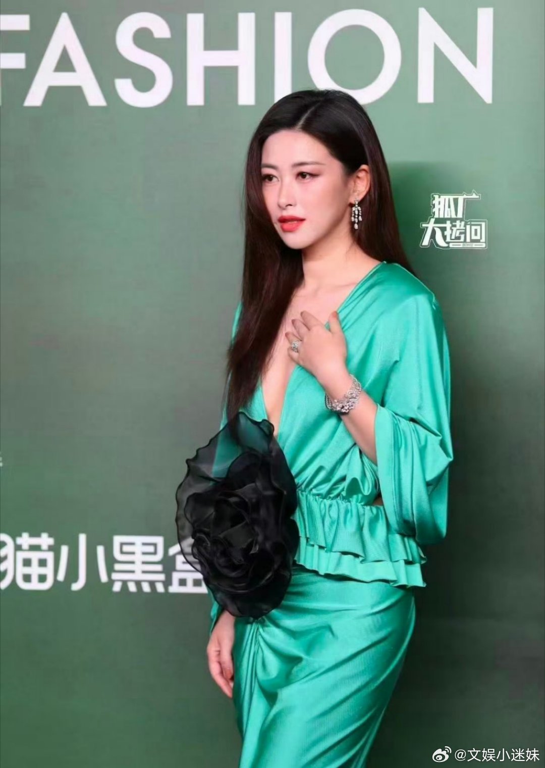朱珠胸前好大一朵黑玫瑰 这朵黑玫瑰仿若专为朱珠而生，神秘黑色邂逅东方气质，她一转