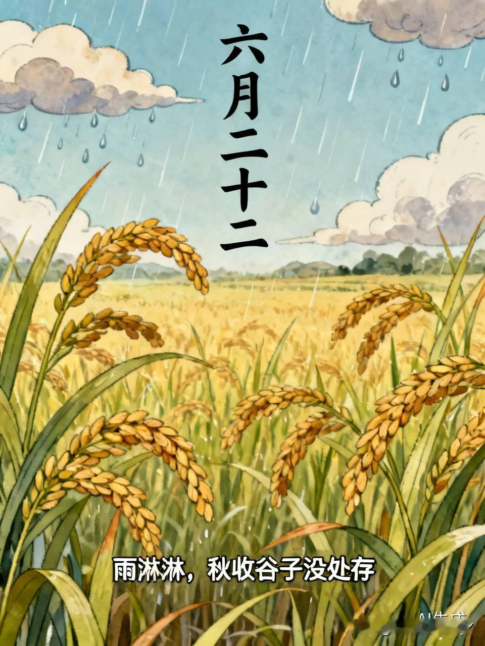 今天是六月二十二民间俗语有
- 六月二十二雨如注，秋收谷子多到像“小山”，没处存