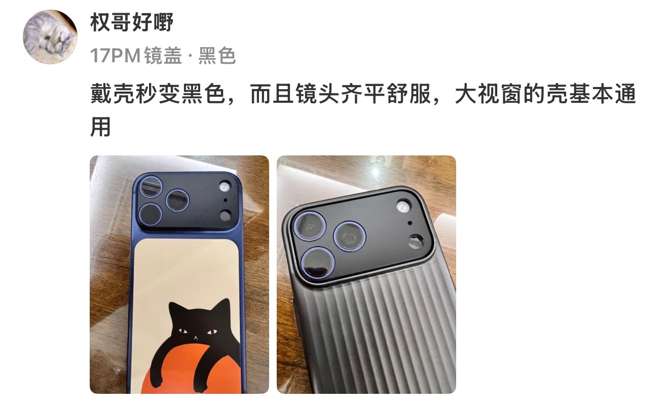 iPhone17Pro 系列黑色平嵌镜盖，兼顾了平嵌和个性搭配的需求这盖盖对大孔