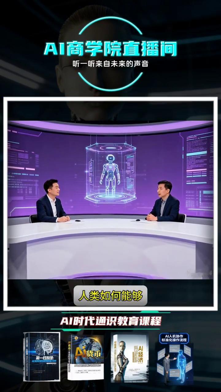 AI商学院直播间：人要站在AI的肩膀上。
AI时代通识教育课程。
今天想聊一聊人