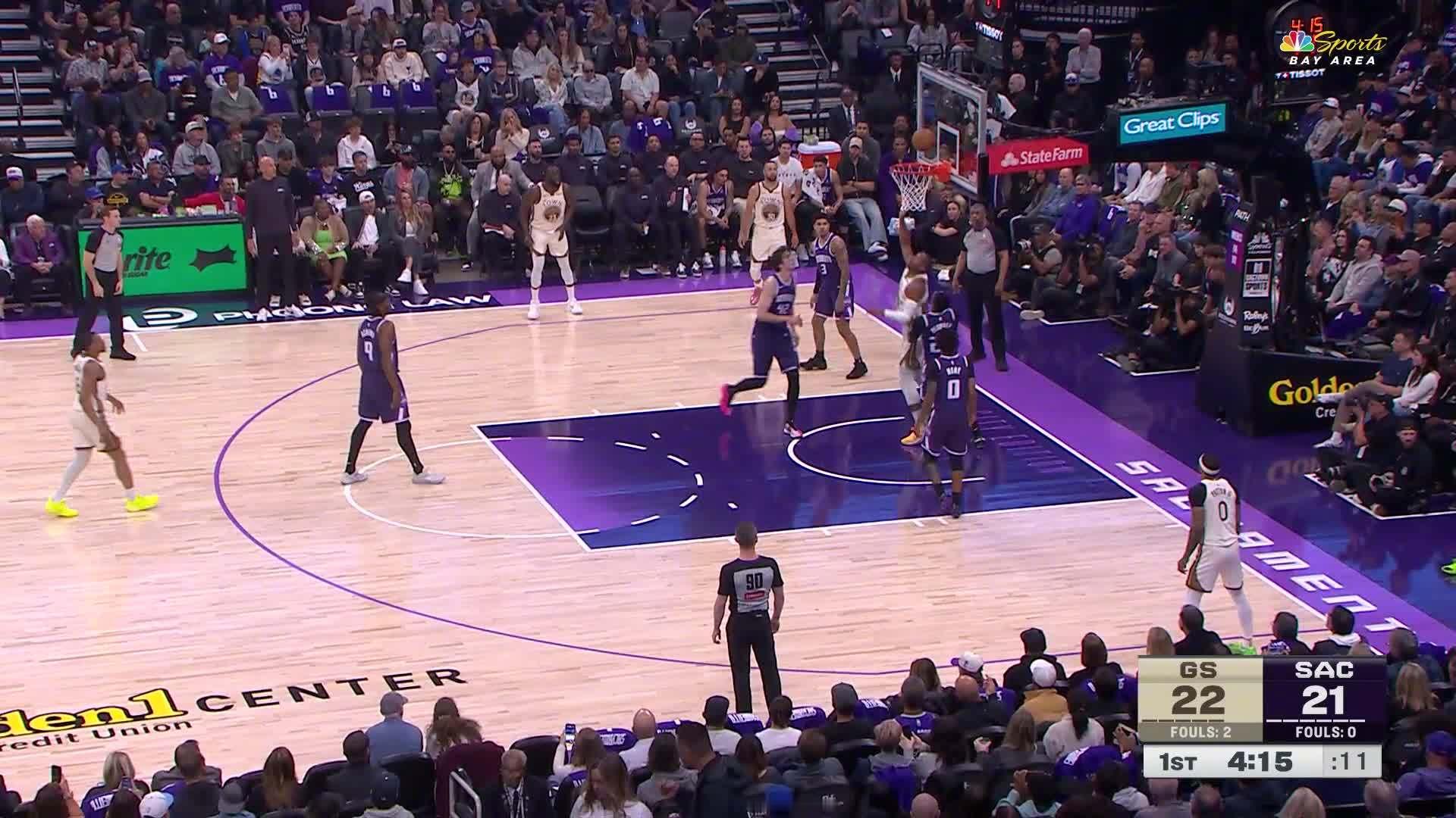 霍福德反手上篮🏀勇士24:24国王。勇士vs国王