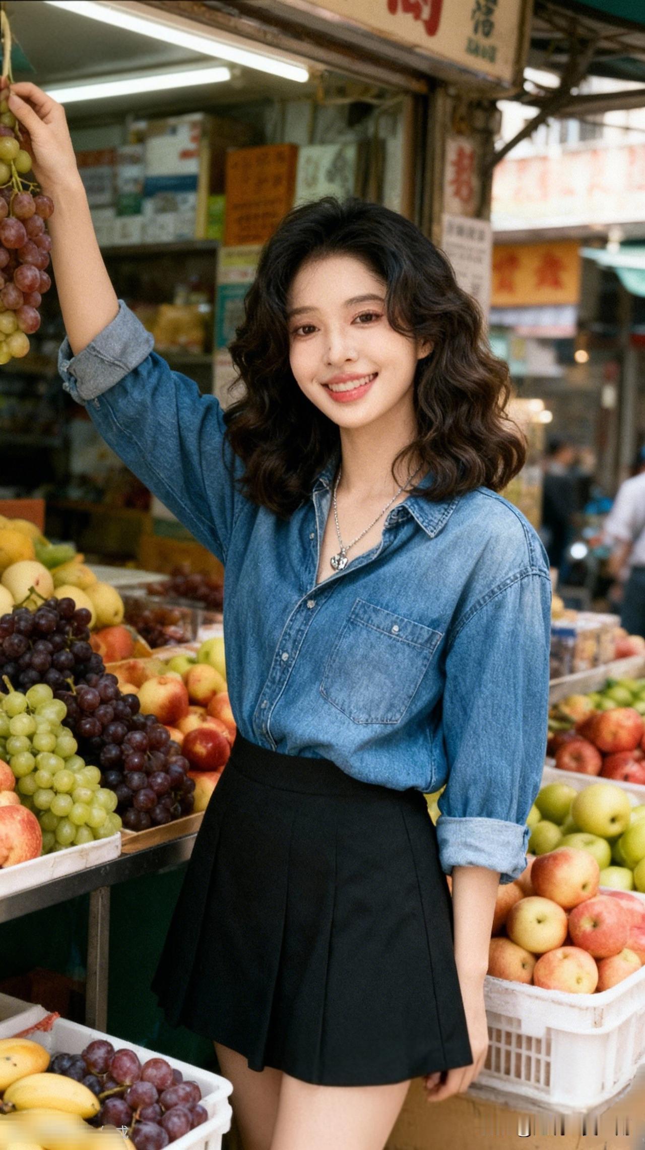 市井繁华处，笑语满人间。分享街头的时尚之美 日常穿搭 牛仔衬衫搭配黑色短裙，元气