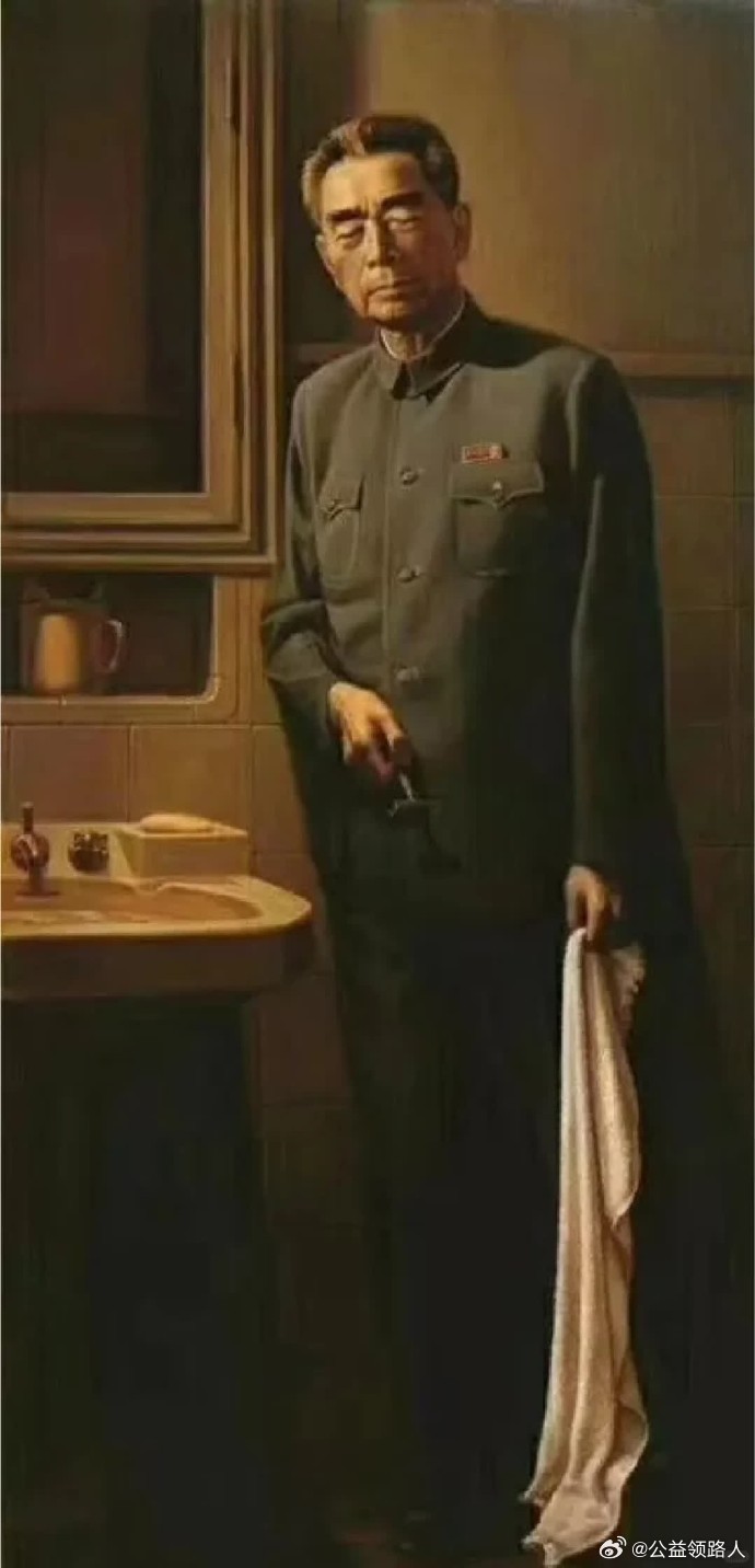 一张油画，记录的是周总理靠墙打盹的瞬间！  1973年6月，身患绝症的他已经30
