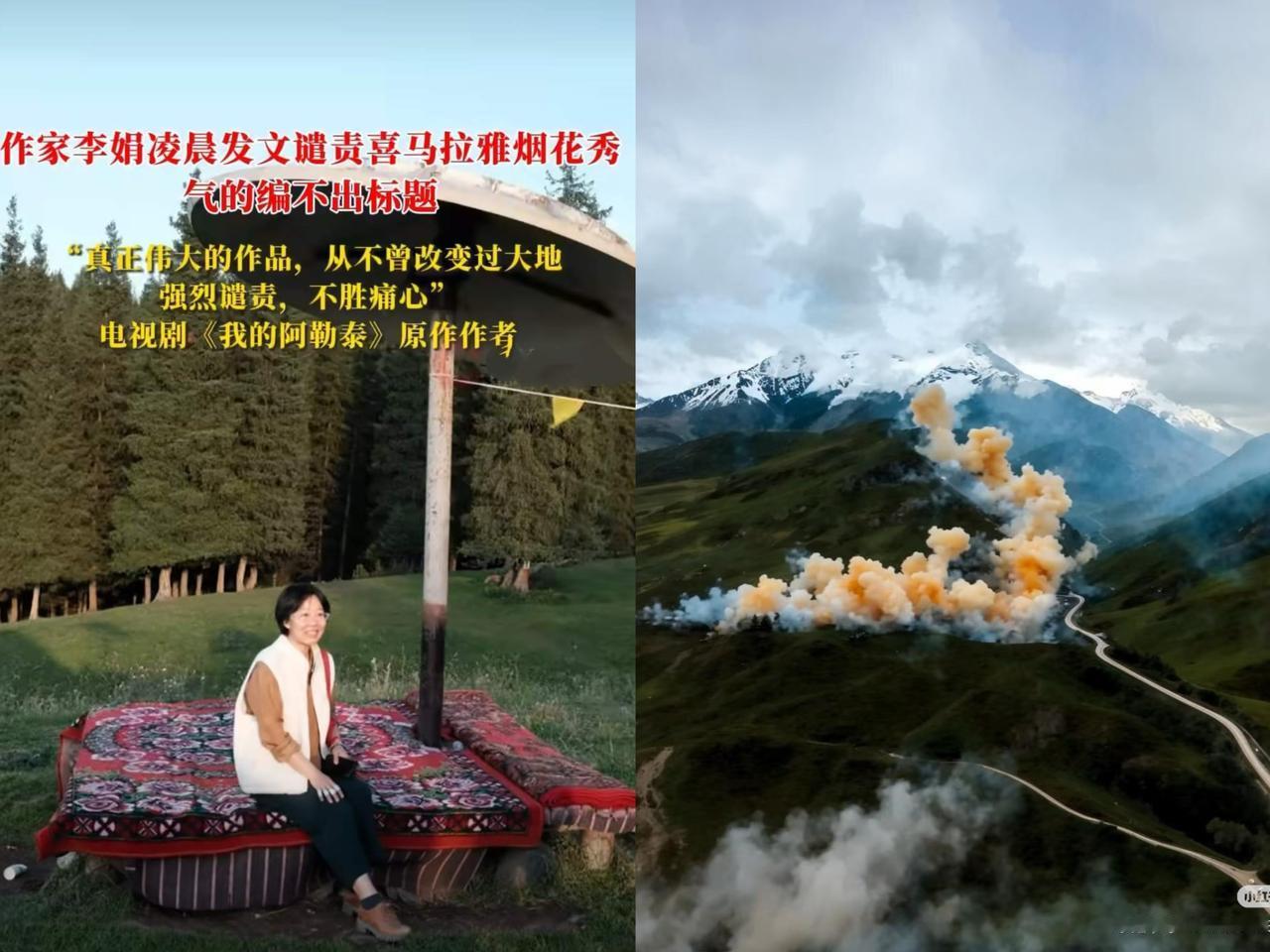 蔡国强早年做烟花装置艺术，我忍了
说这种烟花是大地艺术，我也忍了
但看到李娟半夜