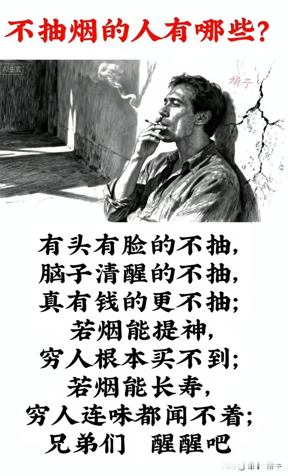 停止抽烟，为了您和家人的健康！
哪些人不抽烟[灵光一闪]
有头有脸的不抽；
脑子