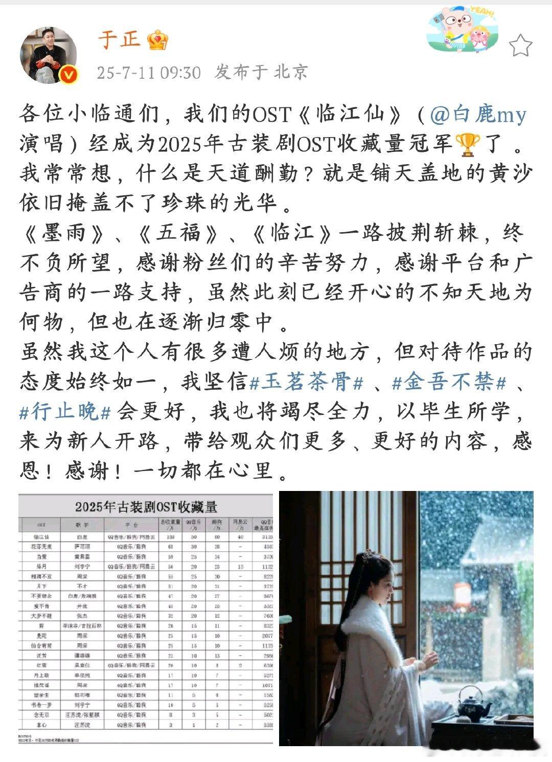 白鹿唱的临江仙总收藏量150万恭喜白鹿！《临江仙》总收藏量 150 万，成为 2