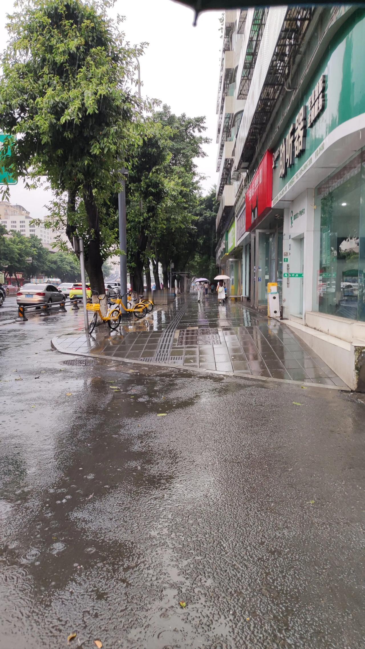下雨了，县气象台还发布了暴雨黄色预警。
现在的气象预报还是十分准确的，这不，说下