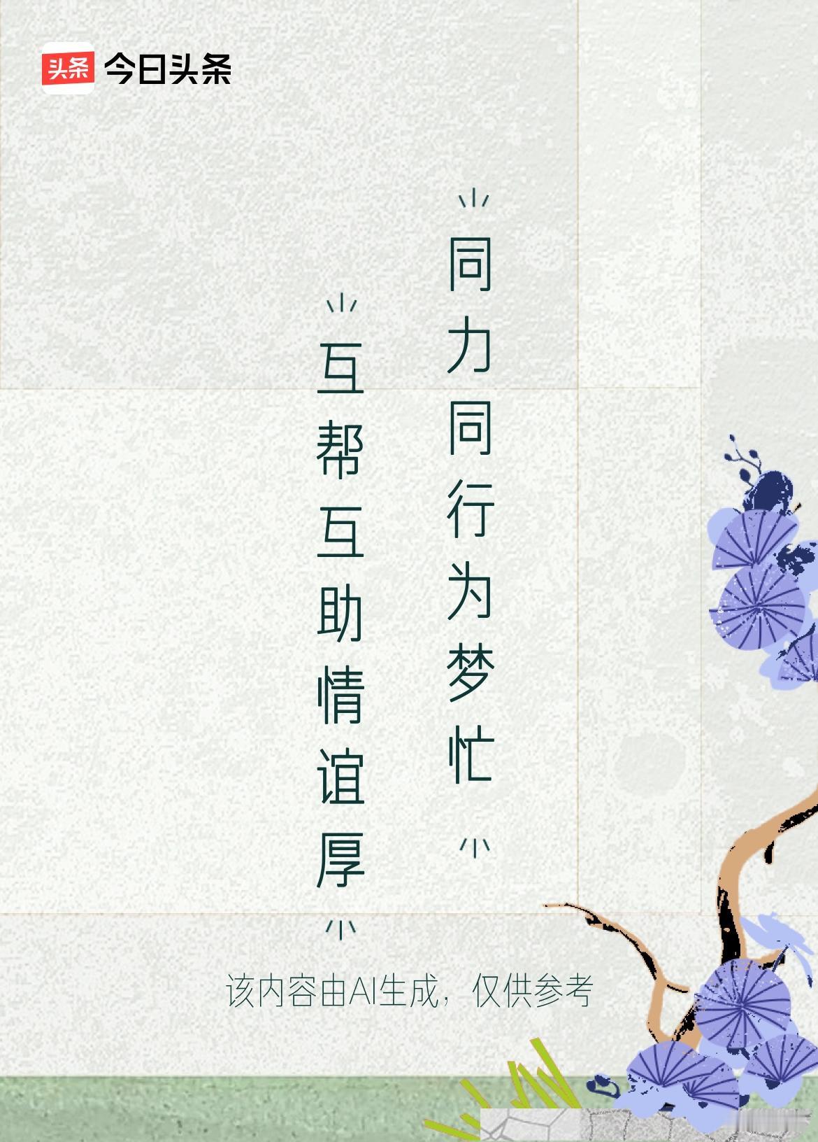 互帮互助情谊厚，
同力同行为梦忙。
A1形成
头条首发