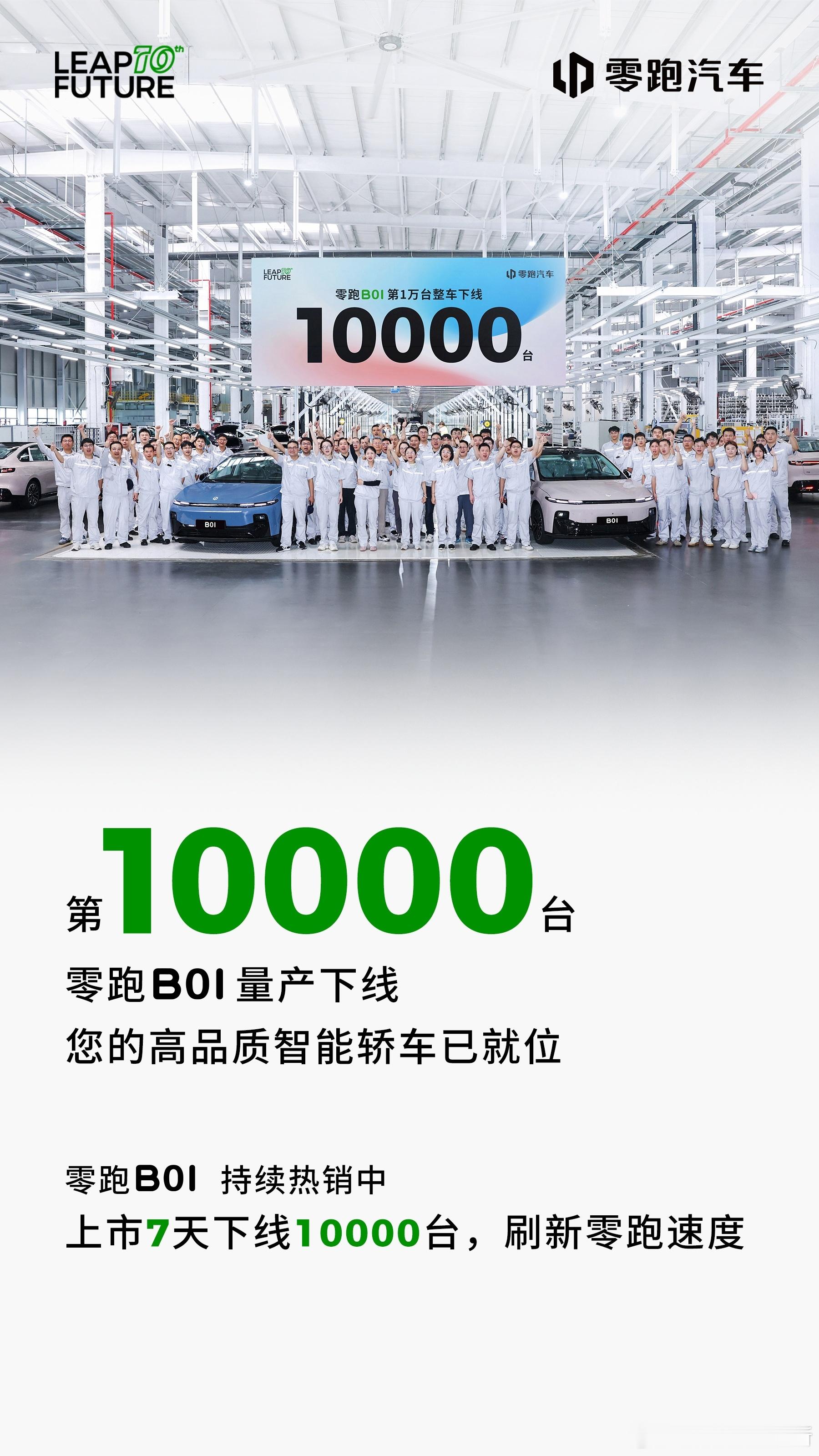 上市 7 天，第 1 万台零跑 B01 宣布量产下线，刷新了零跑最快生产速度在首