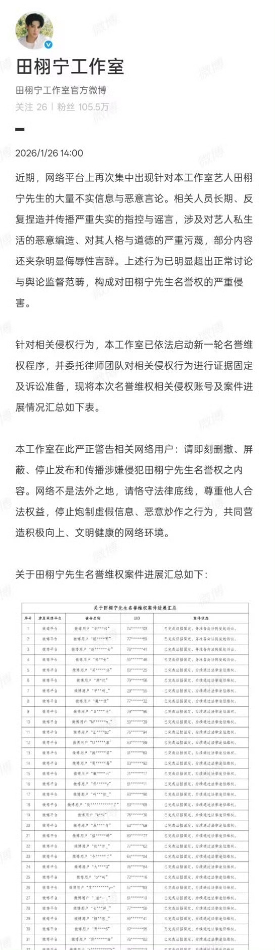 田栩宁告了很多梓渝粉丝？田栩宁把梓渝粉丝告了