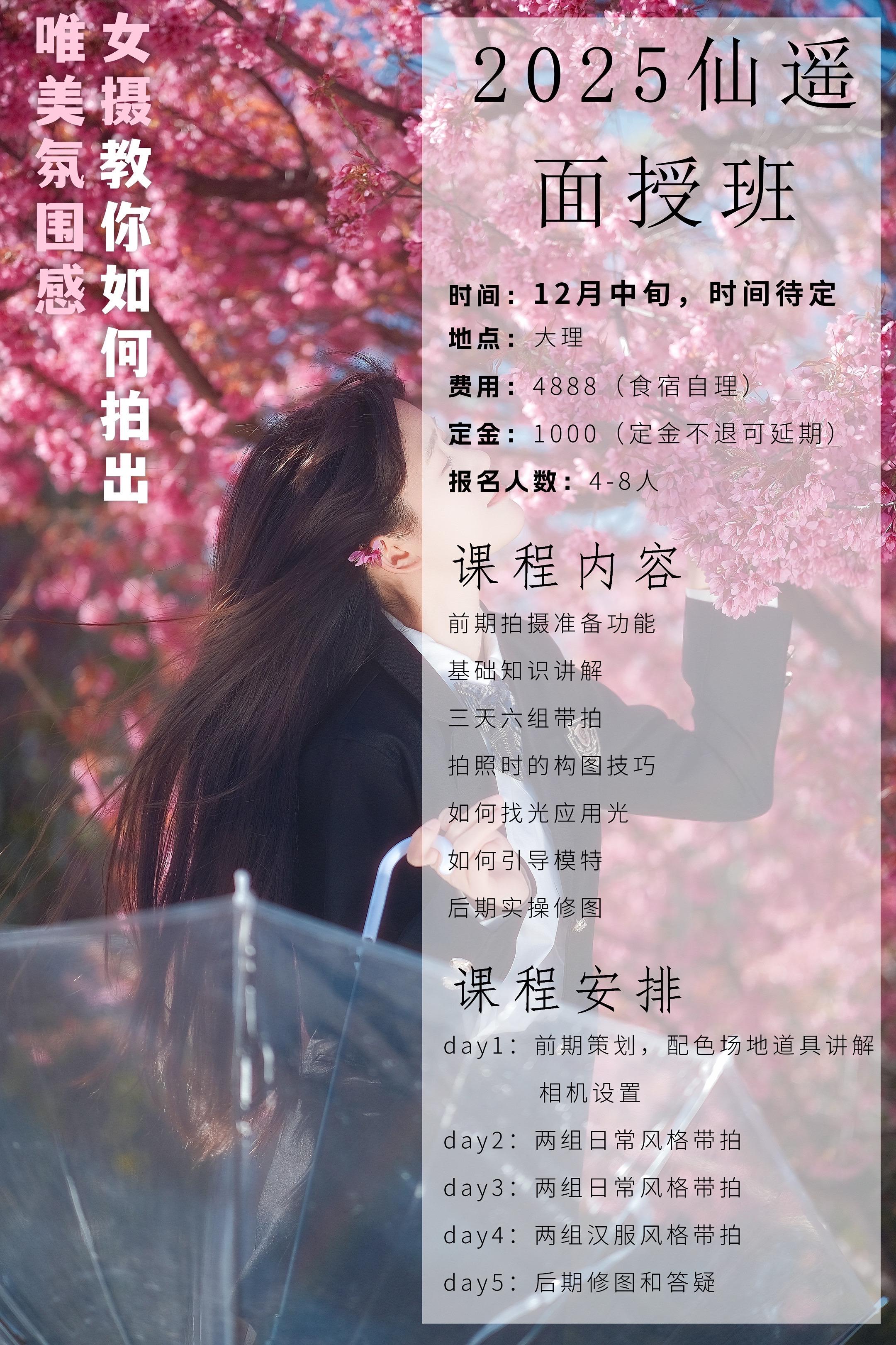 12 月去大理开摄影面授课啦！！！中旬的时候，樱花开了，会去那边开一次...