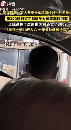 2025年10月北京，一男子开皮卡车带家人到承德游玩，路过一片葱地，得知只要2毛