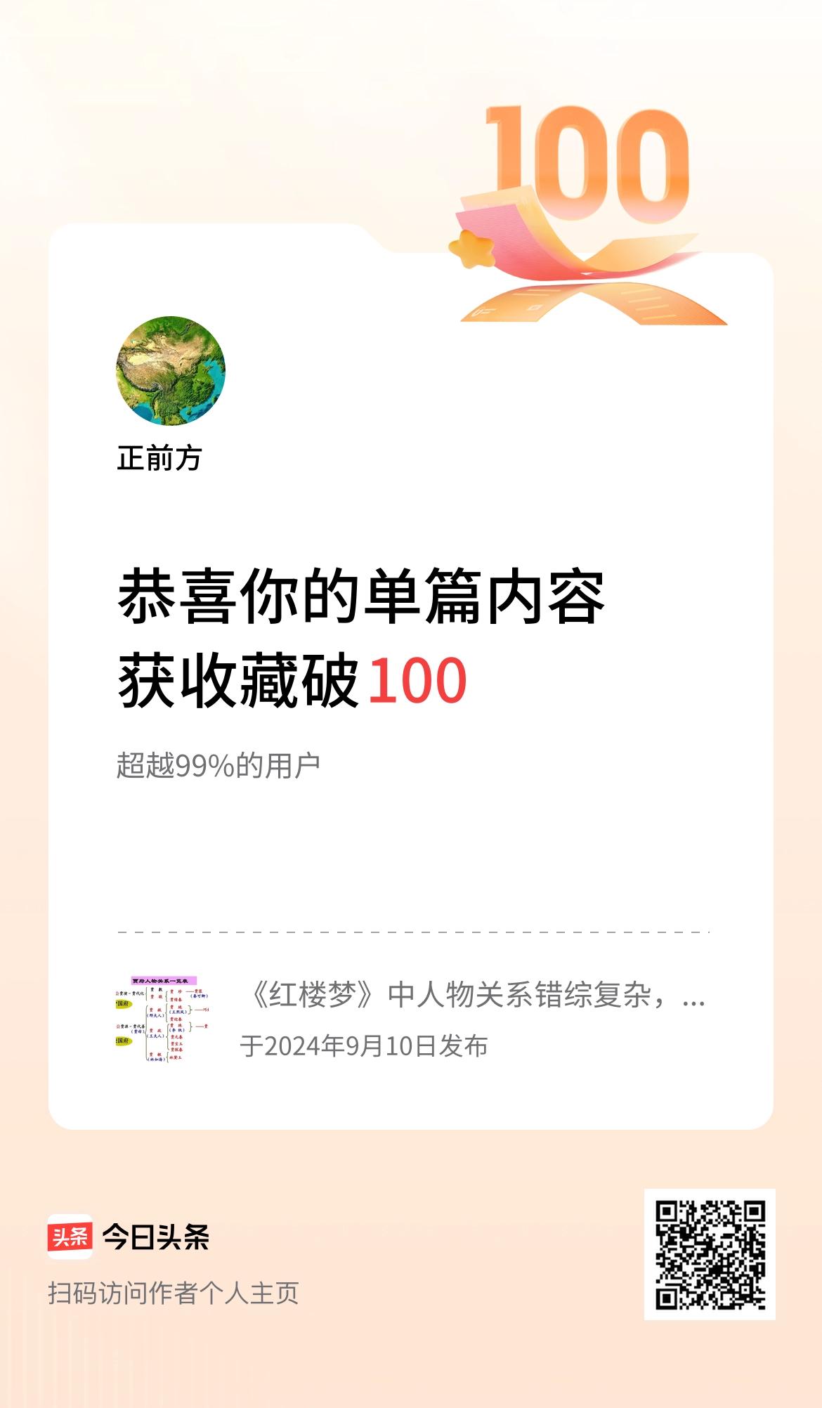 单篇内容获收藏量破100啦！