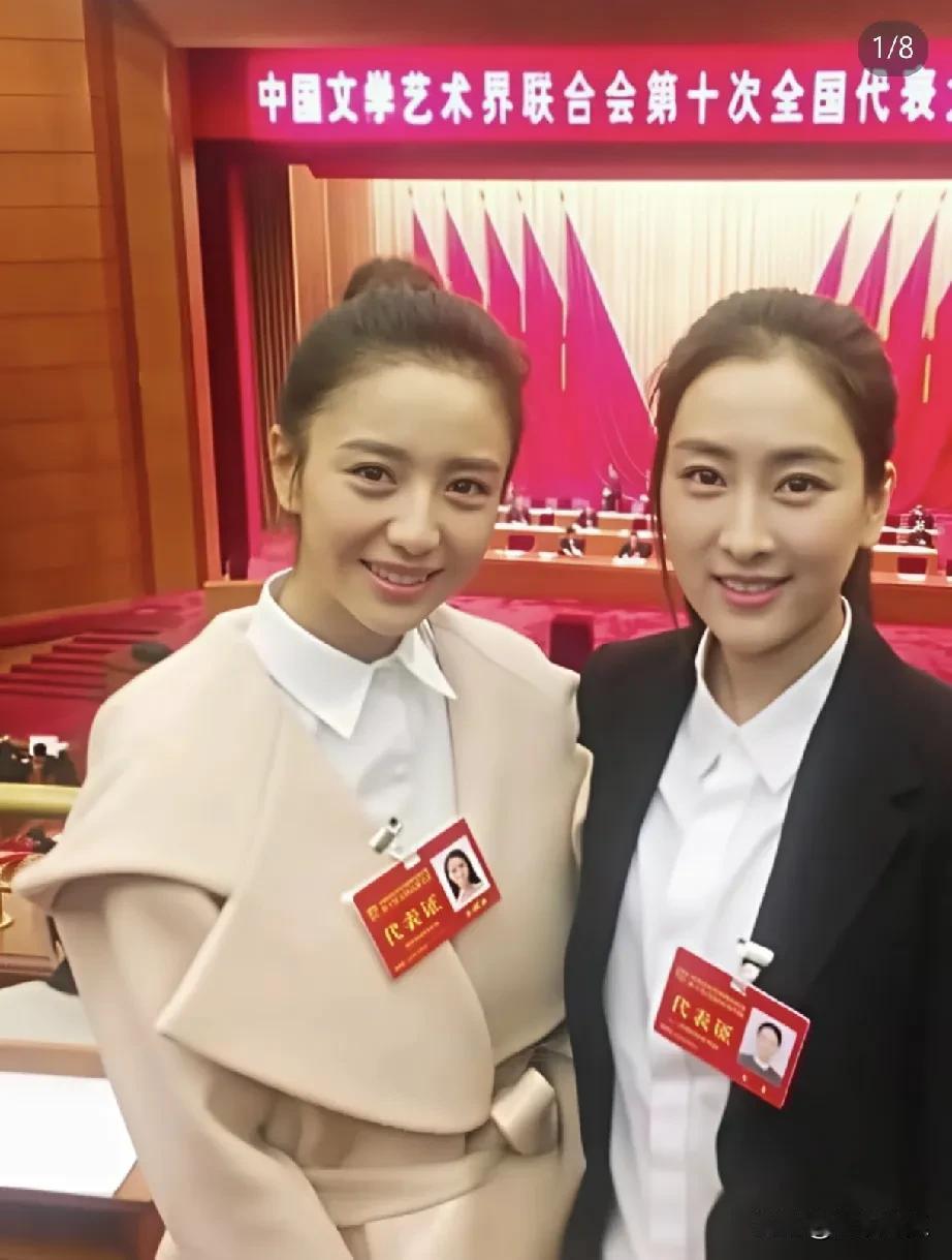 佟丽娅和马苏参加文联艺术大会，两人素颜出镜，真好看，真实镜头下，两人颜值依旧抗打