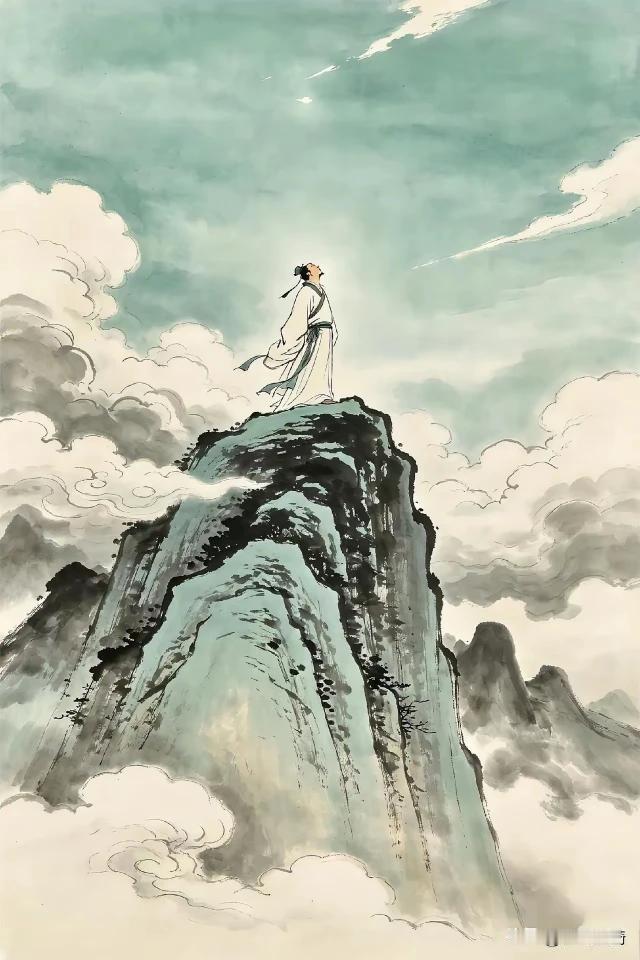 【上联】绝顶仰观天咫尺，
【下联】山登高处人为峰。