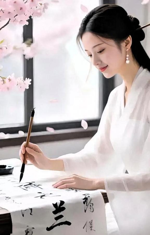 下联：云雾作墨海为砚
上联写纸笔，下联写墨砚。笔墨纸砚，文房四宝，在上下联展现，