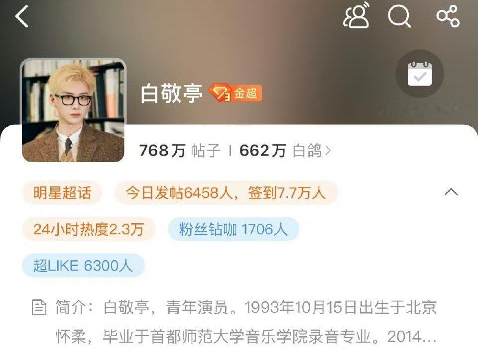 白敬亭超like破6300人创新高，小白鸽们好热血 ​​​