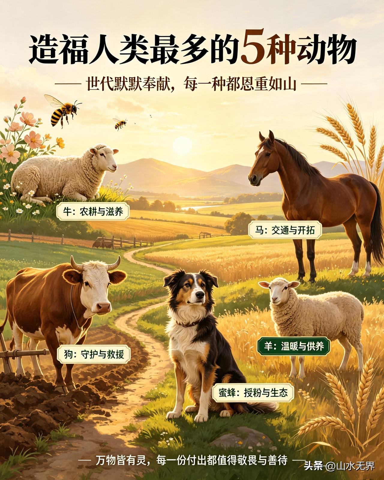 造福人类最多的5种动物！世代默默奉献，每一种都恩重如山
 
世间万物生生不息，有