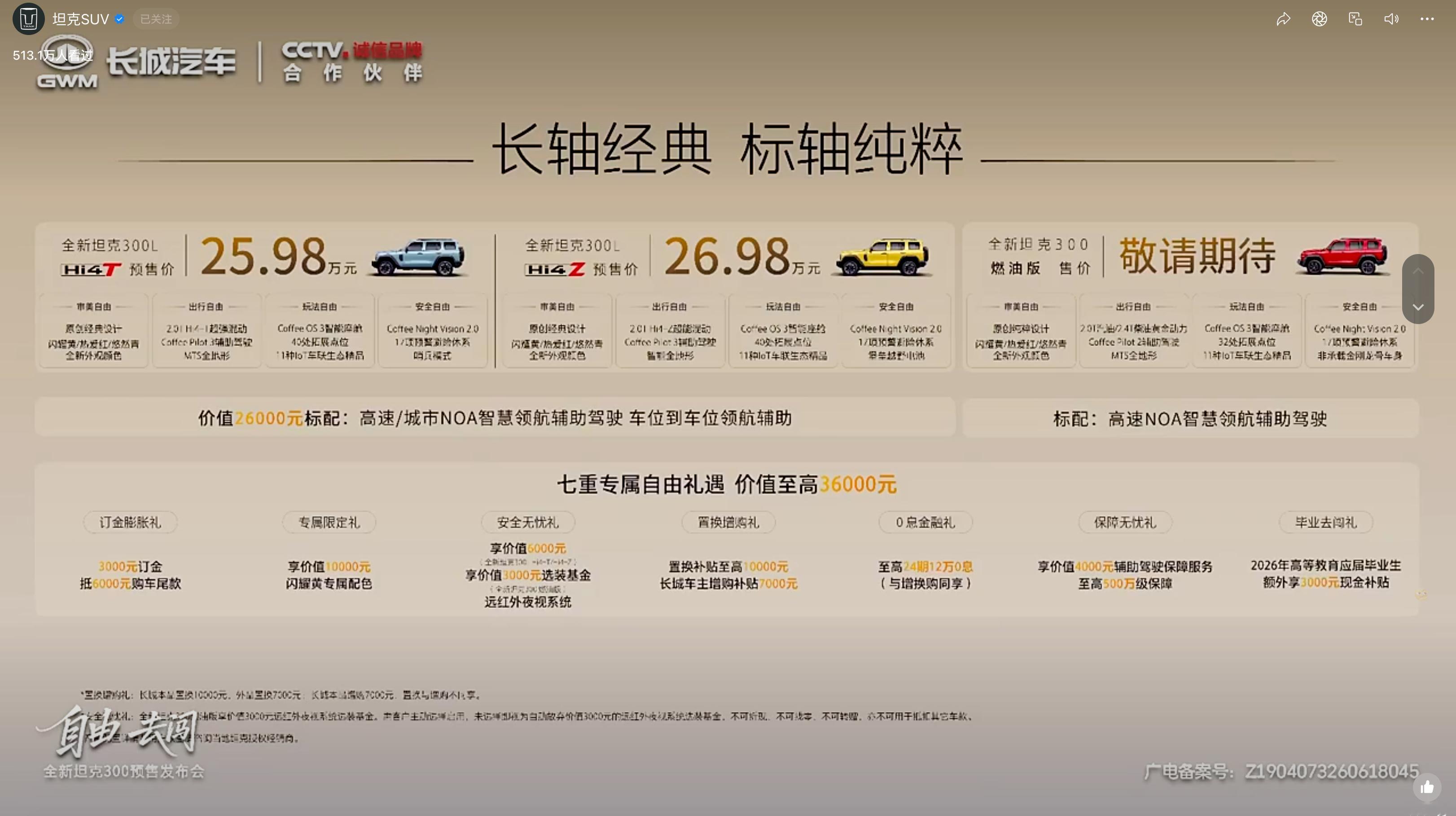 上市五年，累计销量破50万台，全新坦克300今晚正式开启预售。这一次，它把最难补