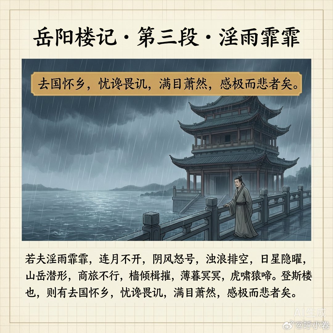 用 Ai 生成了一个《岳阳楼记》，还不错。 