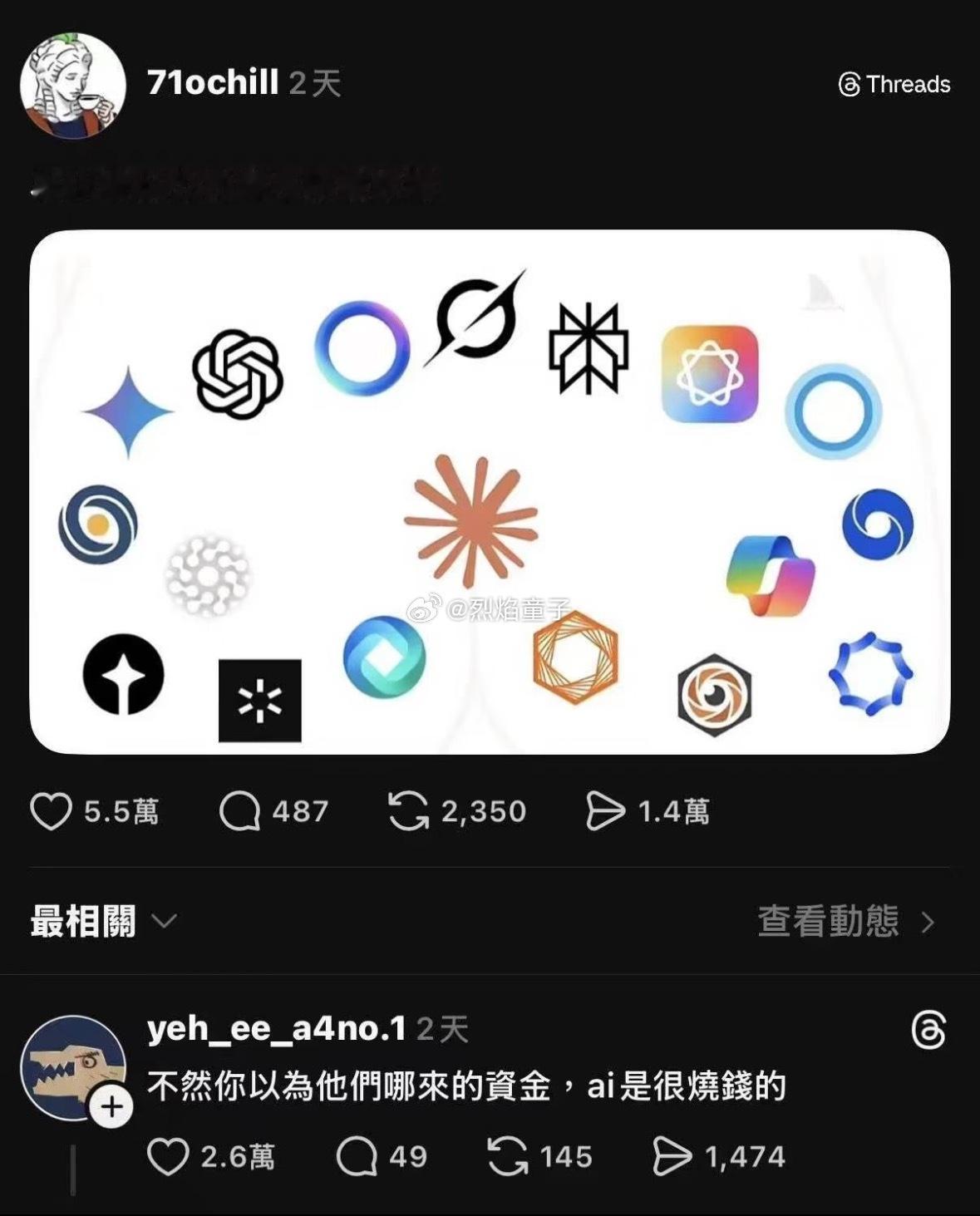 网友说为什么AI公司logo都长得像皮燕子？我看了觉得也不像呀！直到看了图2无法