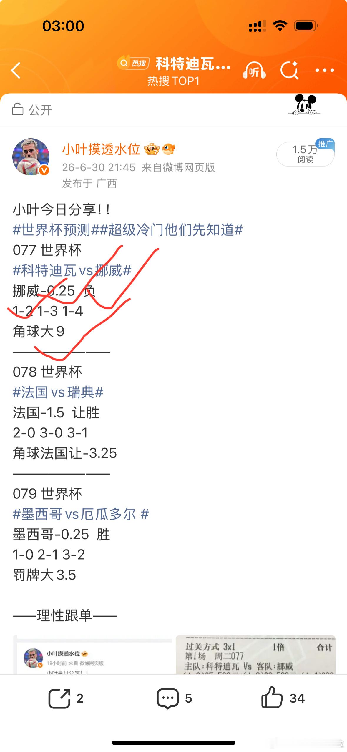 第一场比赛科特迪瓦vs挪威 全场1.2，全部拿下世界杯预测