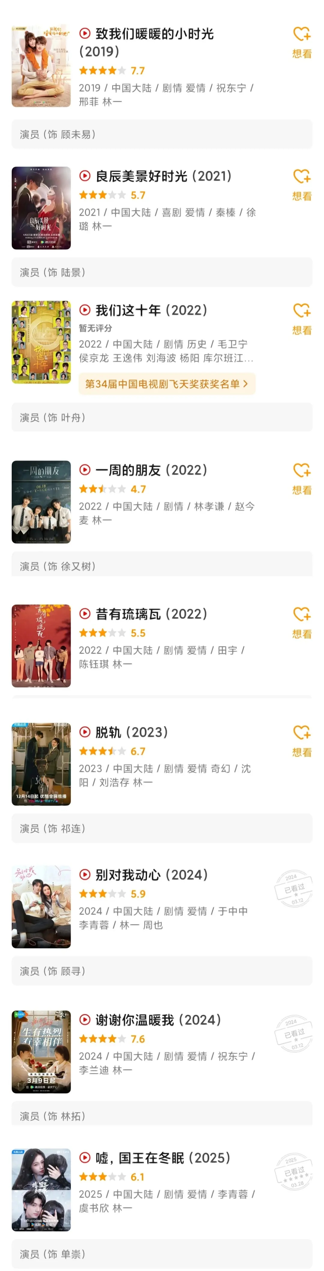 林一居然默默的扑了这么多剧吗 