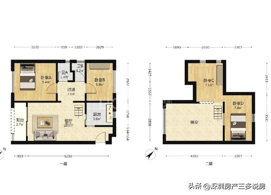 龙岗中心城，复式4房110万，租金3800元到4000元，楼下12万方仁恒梦商业