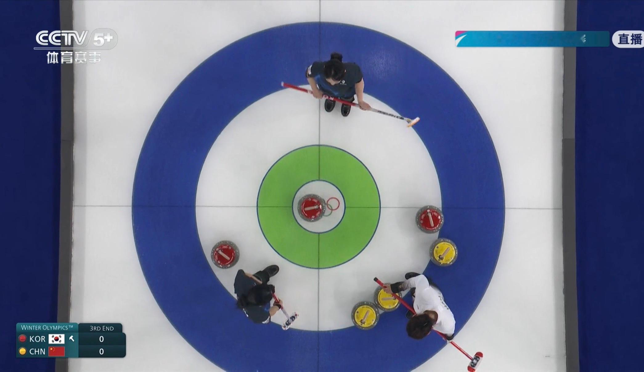 韩国第三局后手三分，3-0领先中国队。米兰冬奥会冰壶女子团体赛中国冰壶女队vs韩