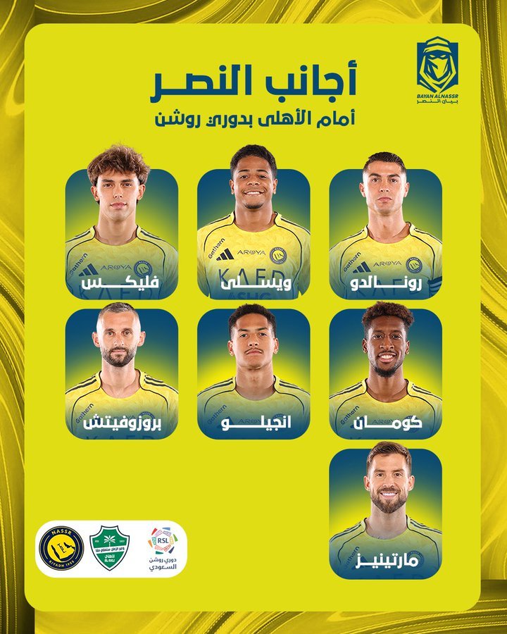 C罗 明天吉达国民vs利雅得胜利 比赛可出席和无法出席的外援。可出席：菲利克斯，