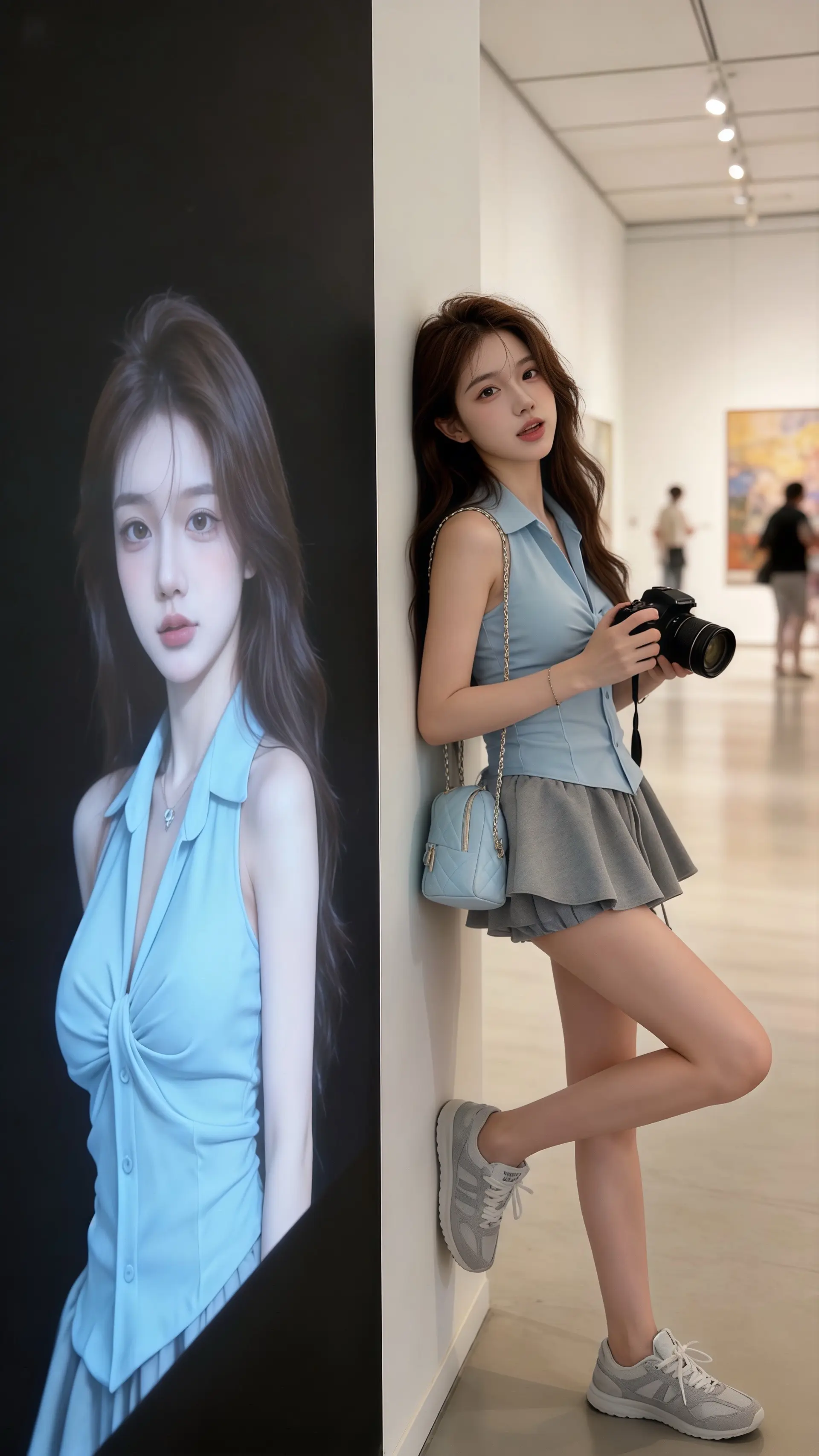 被易梦玲的中式美征服了法式鱼骨裙自带白月光滤镜姚安娜淡蓝色流光长裙造型...