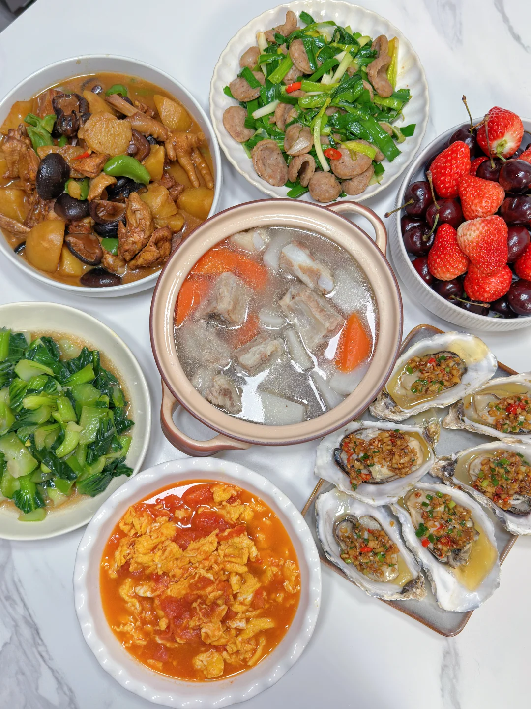 ✅晚餐分享｜土豆烧鸡➕番茄炒蛋➕蒜蓉生蚝