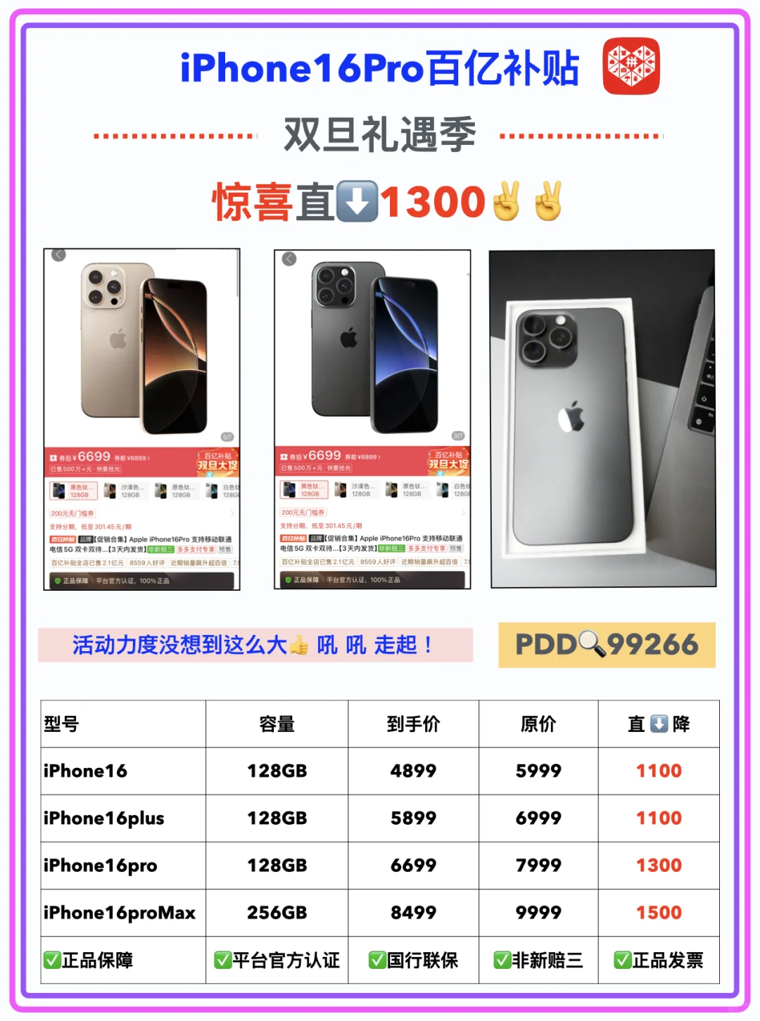 iPhone16pro📱PDD年末惊喜直⬇️ 1300+ ‼️ 冲