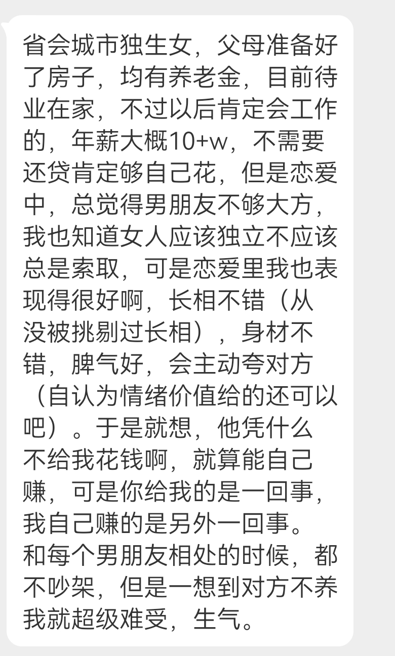 投稿 无法忍受男朋友不养我 ​​​