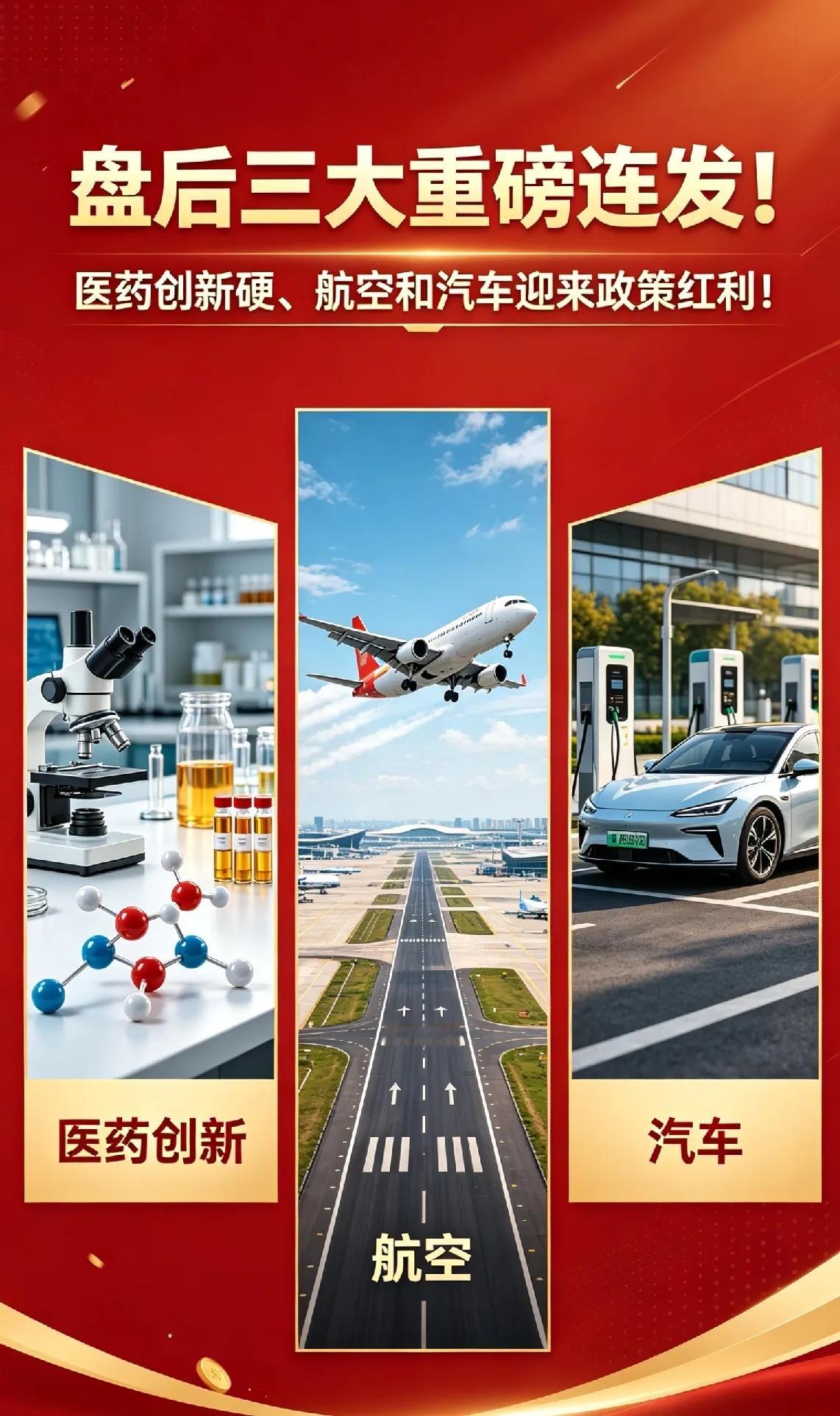 盘后三大重磅连发！医药创新硬、航空和汽车迎来政策红利！午后A股盘面再迎多重消息催