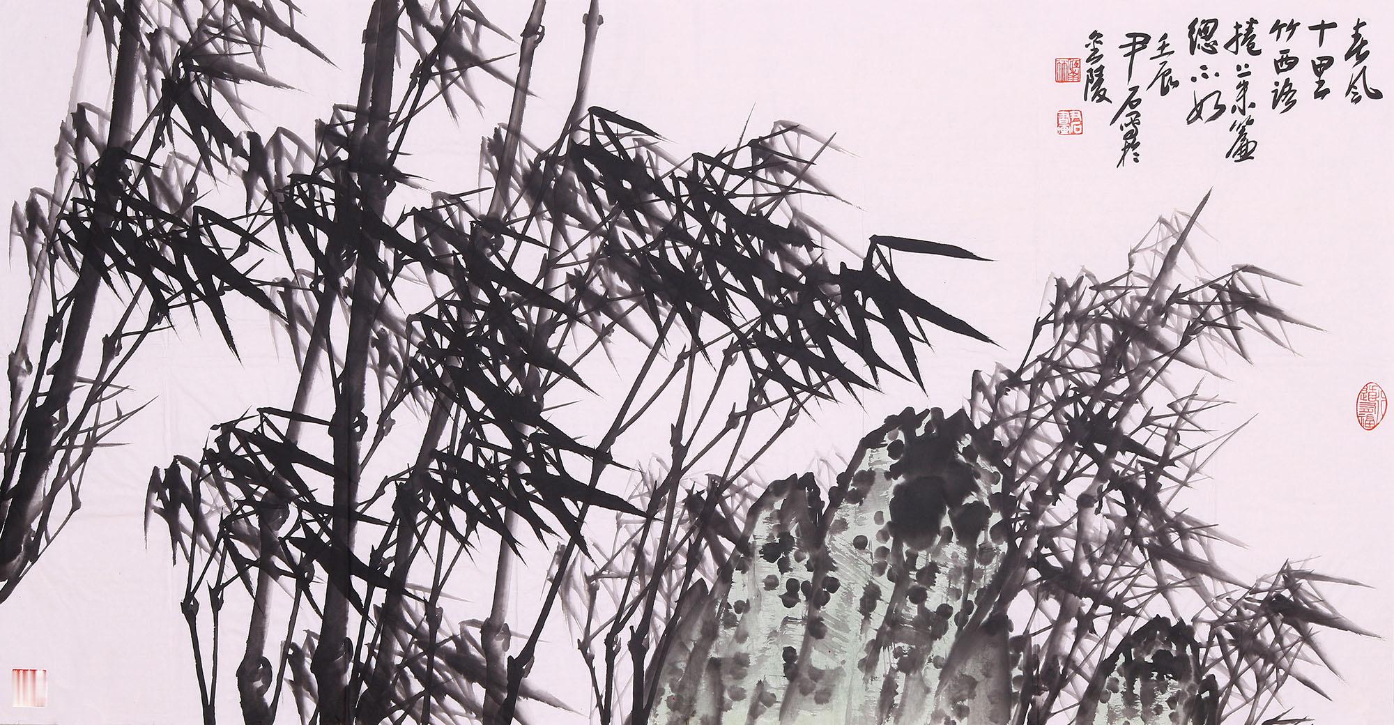 《竹石图里的人文风骨》这幅墨竹，是笔墨与品格的共生。竹叶以狂草笔意挥洒，密而不乱