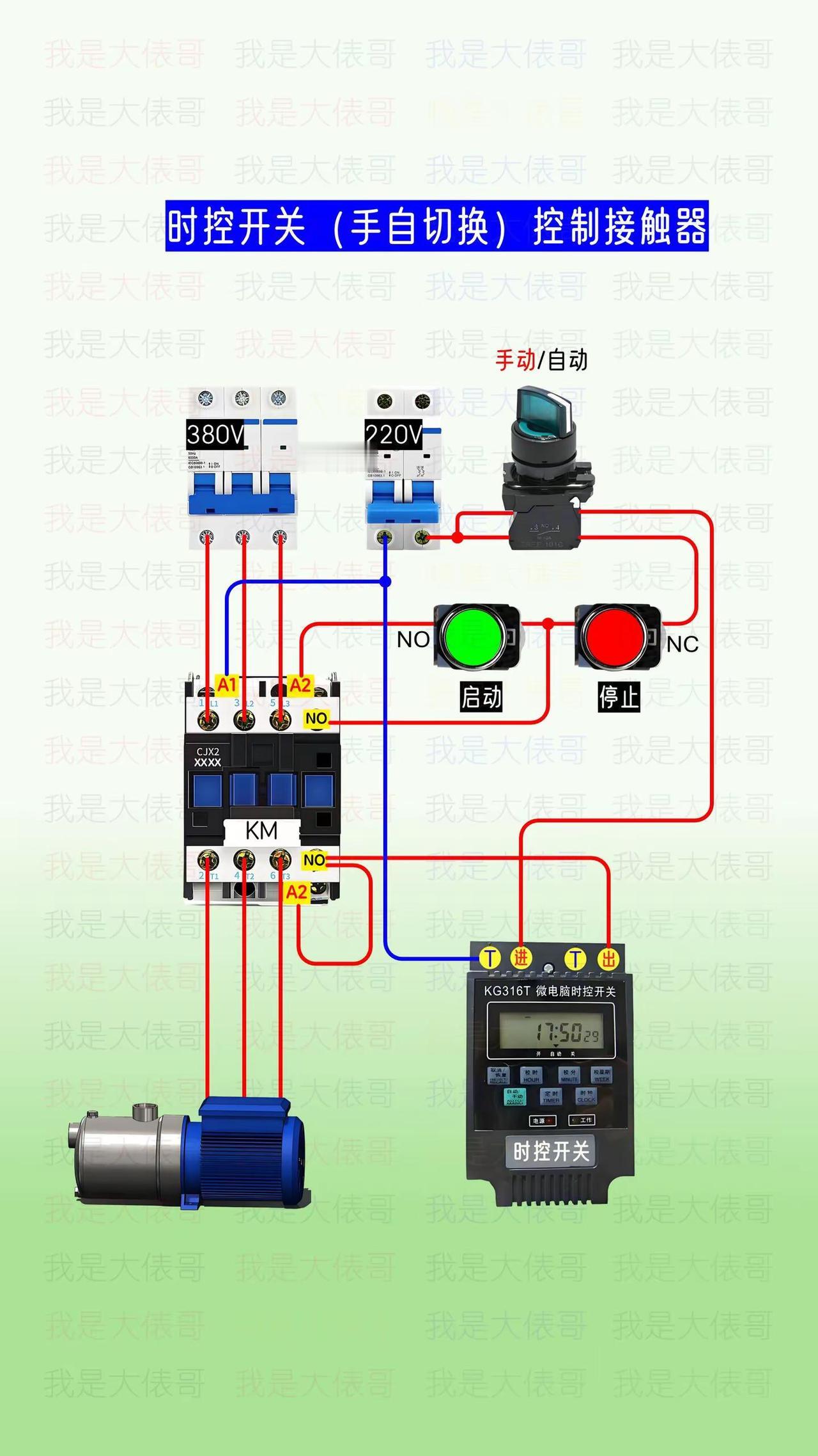时控开关控制接触器，手动和自动切换。科普冷知识 电工知识 时控开关 零基础学电工