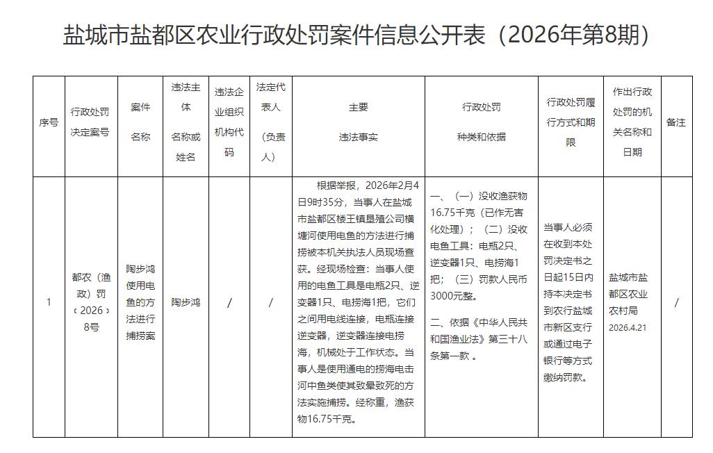 【麻鱼被罚3000块！】2026年4月24日公示通知！2026年2月4日，陶*鸿